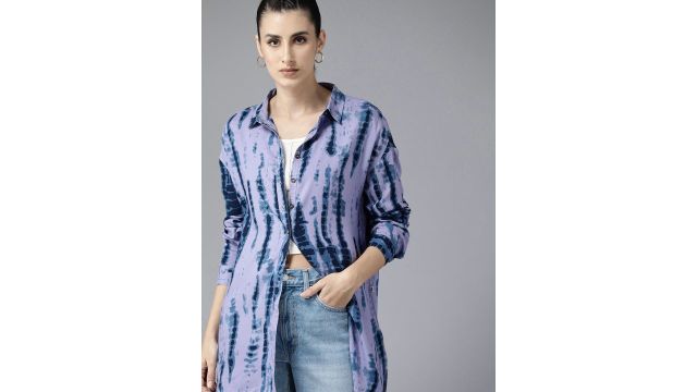 Roadster The Lifestyle Co. Tie & Dye Dyed Casual Longline Shirt