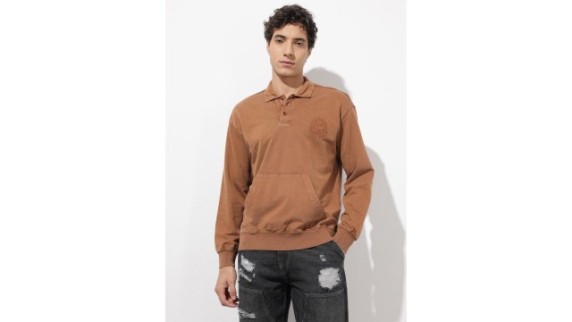 RoadsterThe Life Co. Shirt Collar Knitted Sweatshirt
