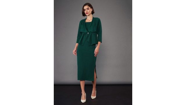 SASSAFRAS worklyf Shoulder Straps Sheath Midi Dress With Shrug