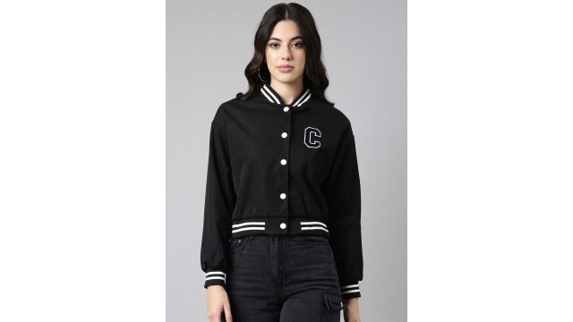 SHOWOFF Stand Collar Windcheater Cotton Crop Bomber Jacket