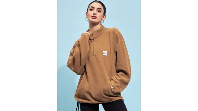 STREET 9 Brown Mock Collar Oversized Sweatshirt