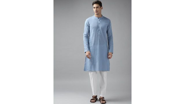 See Designs Men Blue Thread Work Kurta