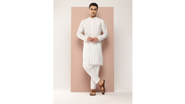 See Designs (off-white chanderi-silk kurta + pyjamas)