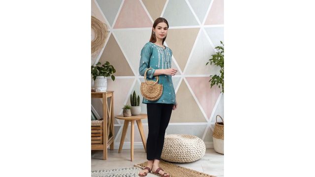 Seva Chikan Chanderi chikankari kurti