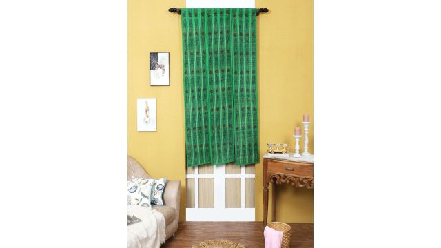 Silpakarman Green & Red Floral Bamboo and Cotton Curtain