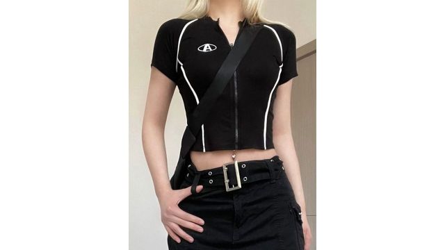 Stylecast x Revolte V-Neck Black Crop Top