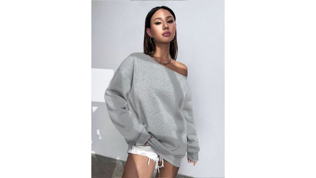 Stylecast X Slyck Solid Off Shoulder Oversized Sweatshirt