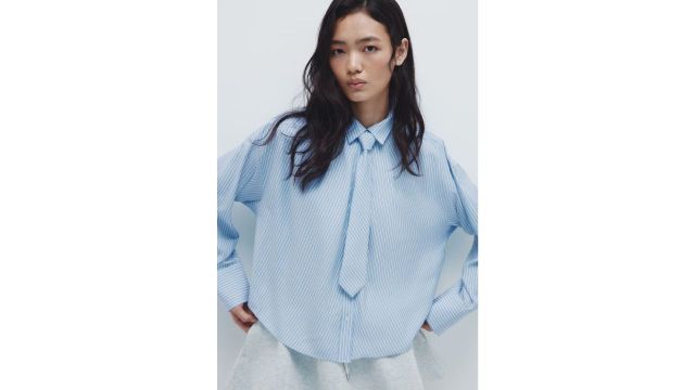 TIE-DETAIL SHIRT (1322767001, striped with detachable tie)