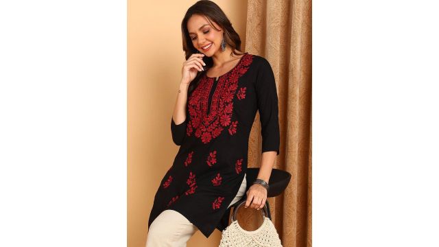 TOP N THREAD floral embroidered chikankari kurti 