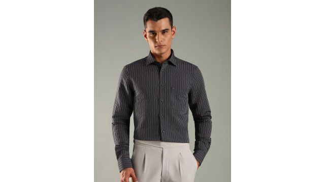 Tommy Hilfiger Regular Fit Striped Hemp Formal Shirt