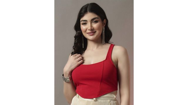 Trend Arrest Women Square Neck Corset Crop Top (red)