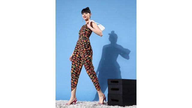 Uptownie Lite Women Classic Black Printed Joyful Jumpsuit