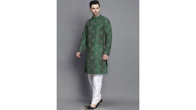 Utsav Fashion Woven Design Mandarin Collar Straight Kurta