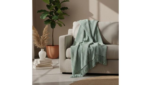 Wisdom Decor Waffle Knit Throw Blanket with Tassels (125×150 cm)