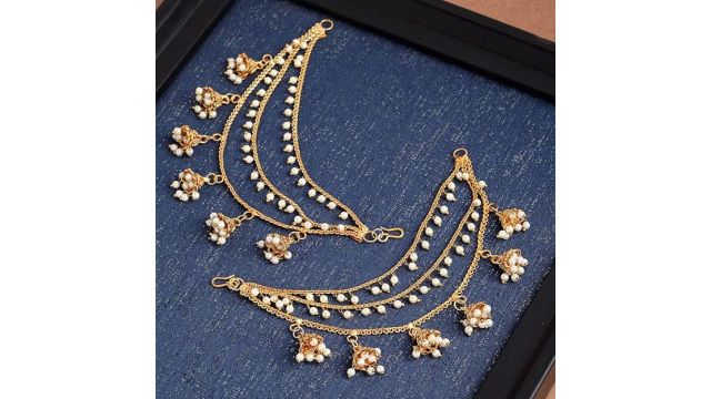 ZENEME Women's Golden Gold Plated Long Hair Chain Earring