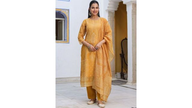 ethnic motifs printed Chanderi cotton kurta 