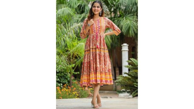 ethnic motifs printed fit-and-flare ethnic dress