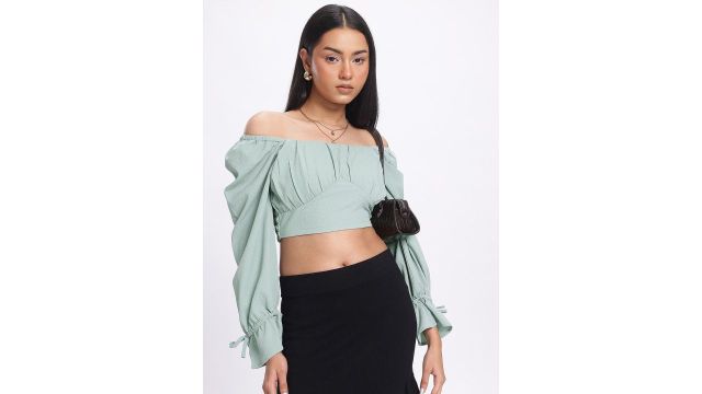 glitchez Gathered Bardot Crop Top