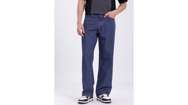 glitchez Men Brand Logo Printed Mid-Rise Pure Cotton Baggy Fit Jeans