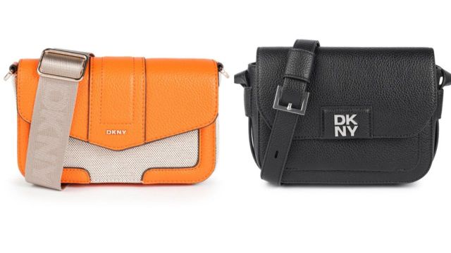 grey DKNY handheld and the black printed DKNY shoulder bag