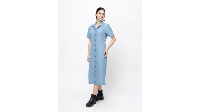 7OUNCE Denim Solid Maxi Dress