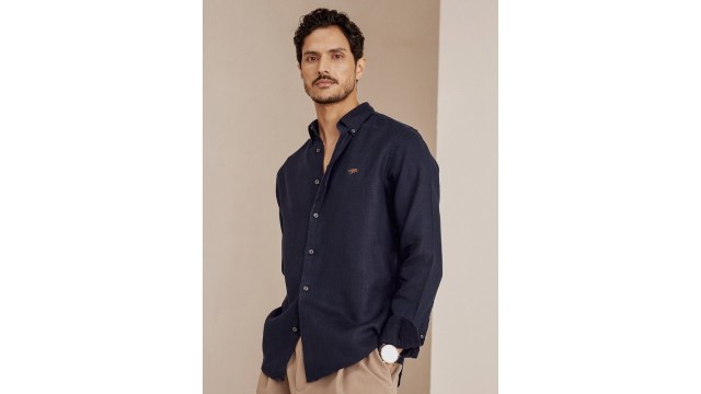 AndamenPremium Men Linen Button Down Collar Shirt