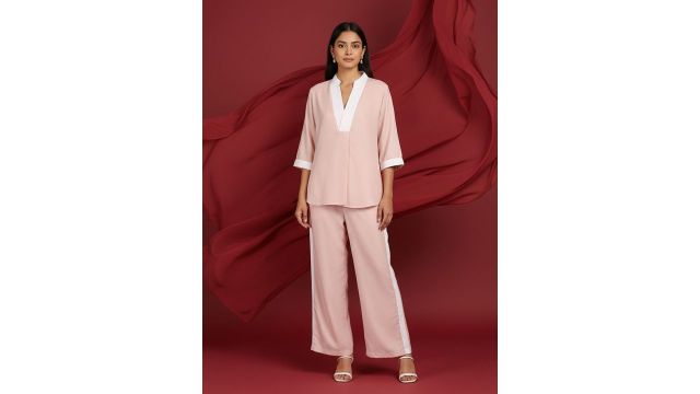 Aoba Women Light Pink Linen Co-ord