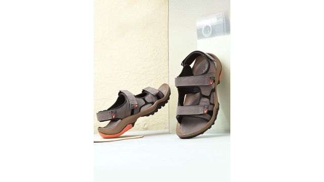 BUCIK Men Leather Velcro Comfort Sandals (grey)