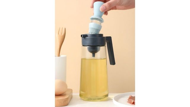 Baskety Blue Glass Oil Dispenser With Brush