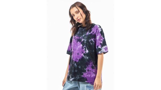 Bewakoof Tie & Dye Printed Drop Shoulder Sleeves Oversized T-shirt