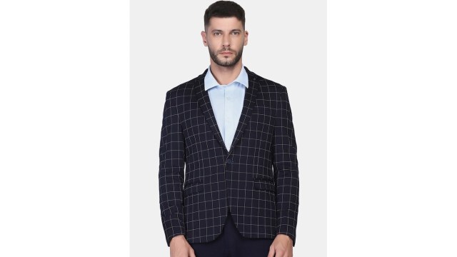 BlackberrysMen Two Piece Navy Check TechPro Formal Suits