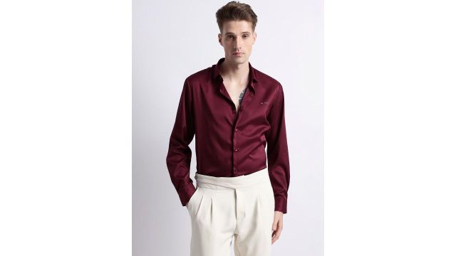 Blu MNKY Men Classic Slim Fit Party Shirt (Maroon)​