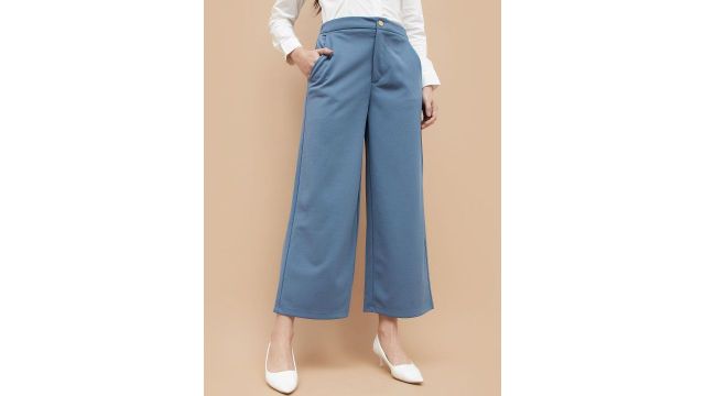 CODE by Lifestyle Women Wide Leg Mid Rise Culottes Trousers (blue)