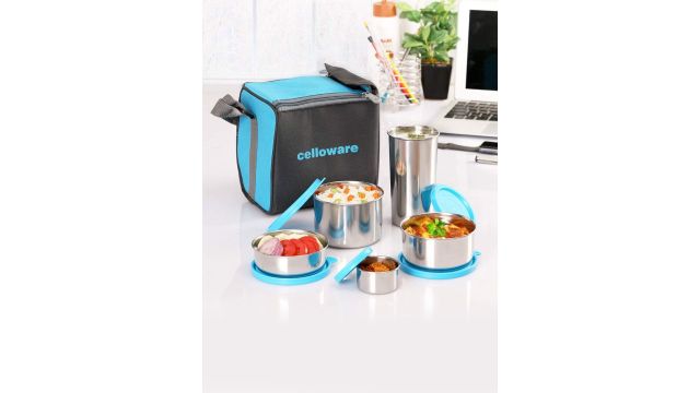 Cello Mf Set of 5 Blue Steelox Stainless Steel Lunch Box