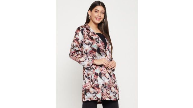 Color Cocktail Floral Printed Single Breasted Notched Lapel Trench Coat