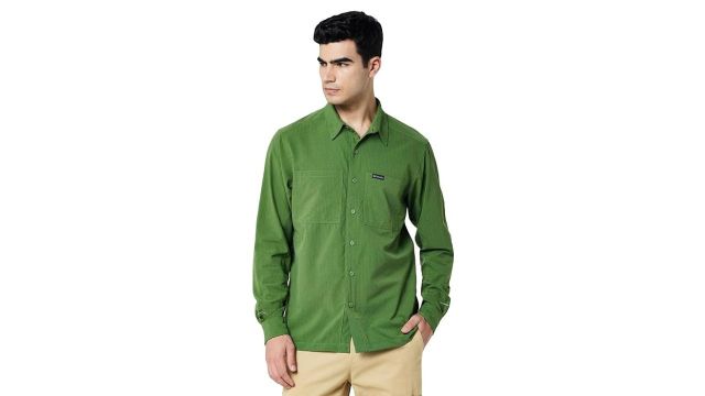 Columbia Men Green Omni Wick Black Mesa Shirt