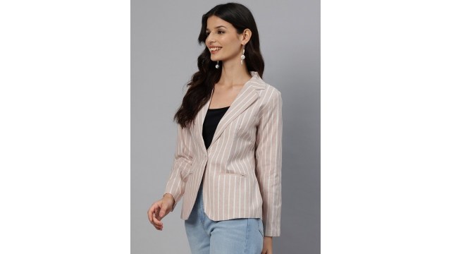 CottinfabStriped Single-Breasted Pure Cotton Casual Blazer
