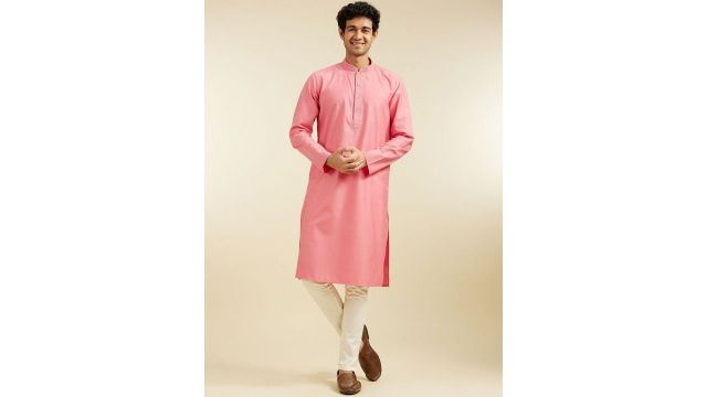 Diwas by Manyavar Floral Yoke Design Mandarin Collar Straight Kurta With Pyjama