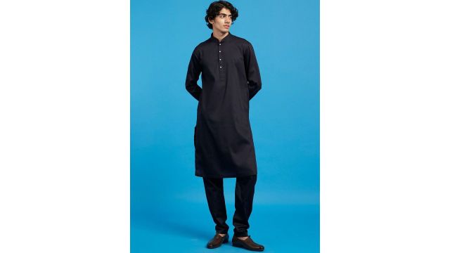Diwas by Manyavar Men Solid Cotton Kurta with Pyjama & Nehru Jacket