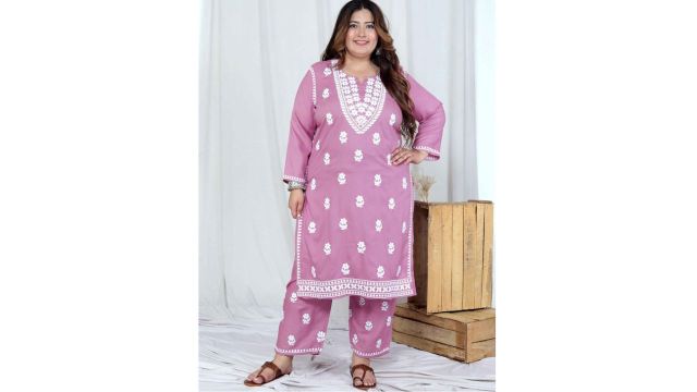 Doriyaan Women Plus Size Embroidered Chikankari Pure Cotton Kurta