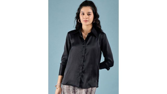 DressBerry Women Relaxed Solid Satin Casual Shirt