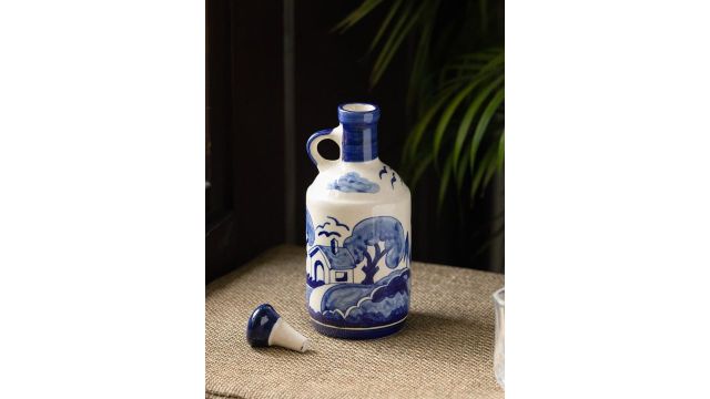 ExclusiveLane Vibing Village Hand-Painted Ceramic Oil Bottle