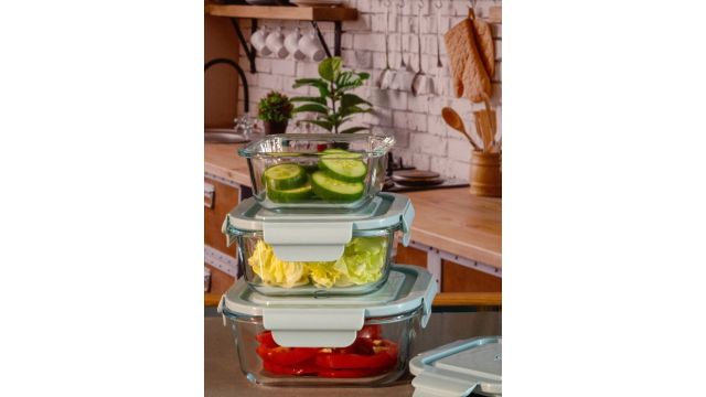 GOODHOMES Set Of 3 Transparent Solid Glass Container