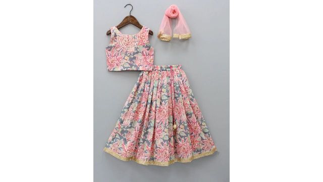 GORLYA Girls Printed Ready to Wear Lehenga & Blouse With Dupatta