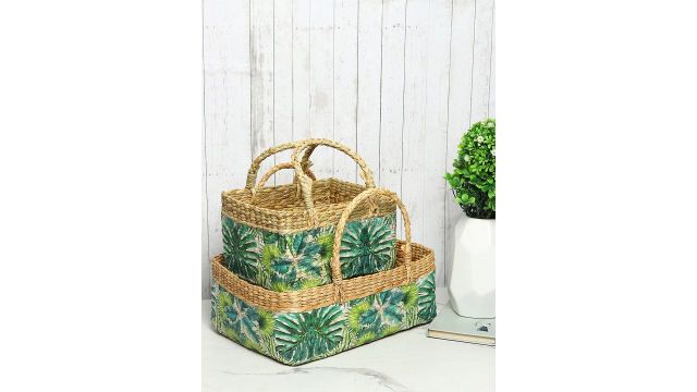 HABERE INDIA Set of 2 Fruit Basket Decoupage Storage
