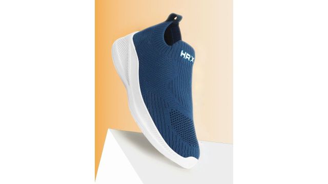 HRX by Hrithik Roshan Men Blue Textured Round Toe Lightweight Textile Slip-On Sneakers
