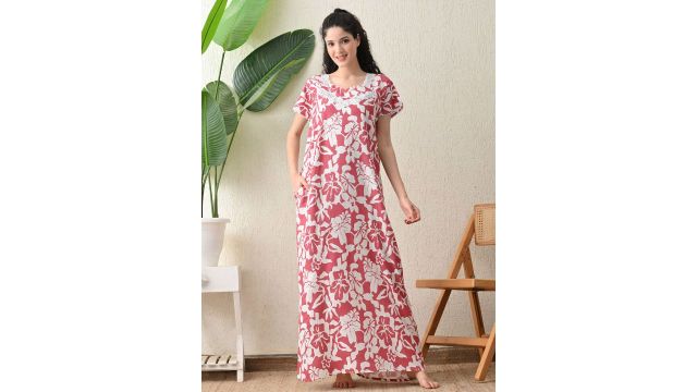 Ichaa Floral Printed Maxi Nightdress