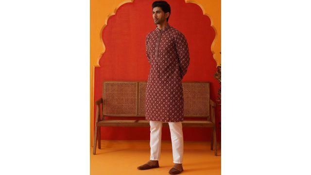 Jompers Men Ethnic Motifs Embroidered Regular Sequinned Kurta with Pyjamas