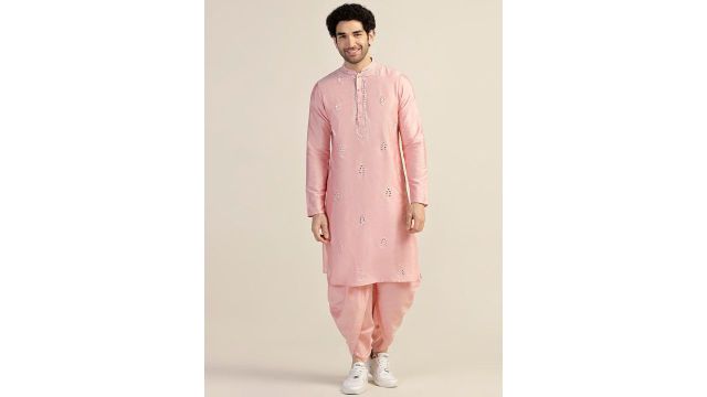 KISAH Ethnic Motifs Embroidered Regular Straight Kurta with Dhoti Pant