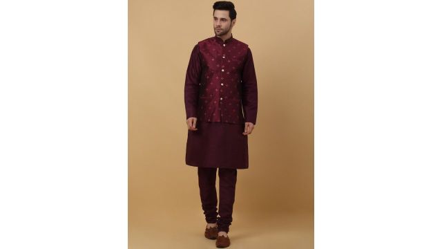 KRAFT INDIA Straight Kurta with Churidar & Nehru Jacket